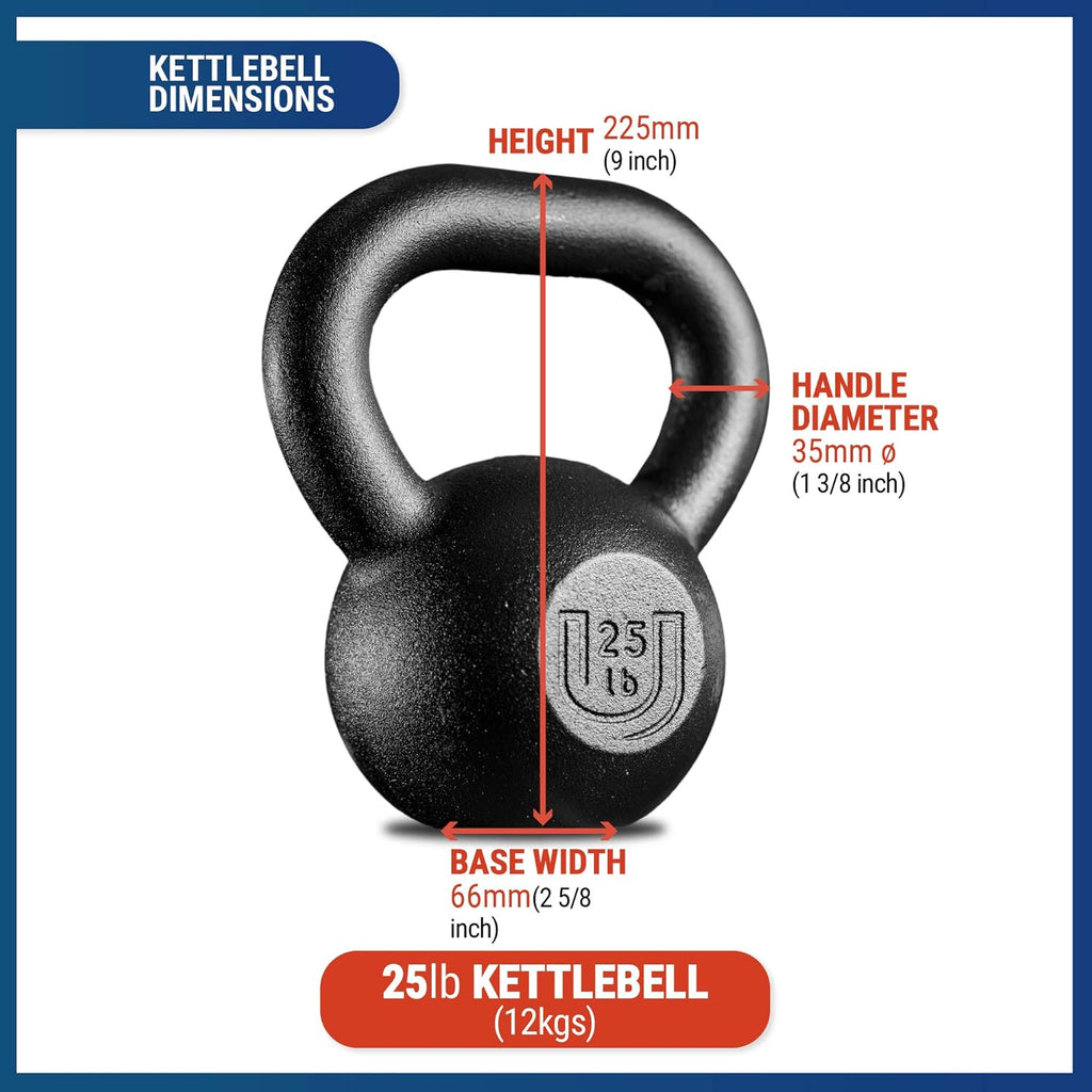 Usa-Iron POWDERCOATED Kettlebell [Weights 20Lb 25Lb 35Lb 44Lb 50Lb] **MADE in USA** for Men and Women with Wide Grip Handle, Home Gym, Kettle Bell for Core Fitness, Strength Training, Fitness & Muscle Building