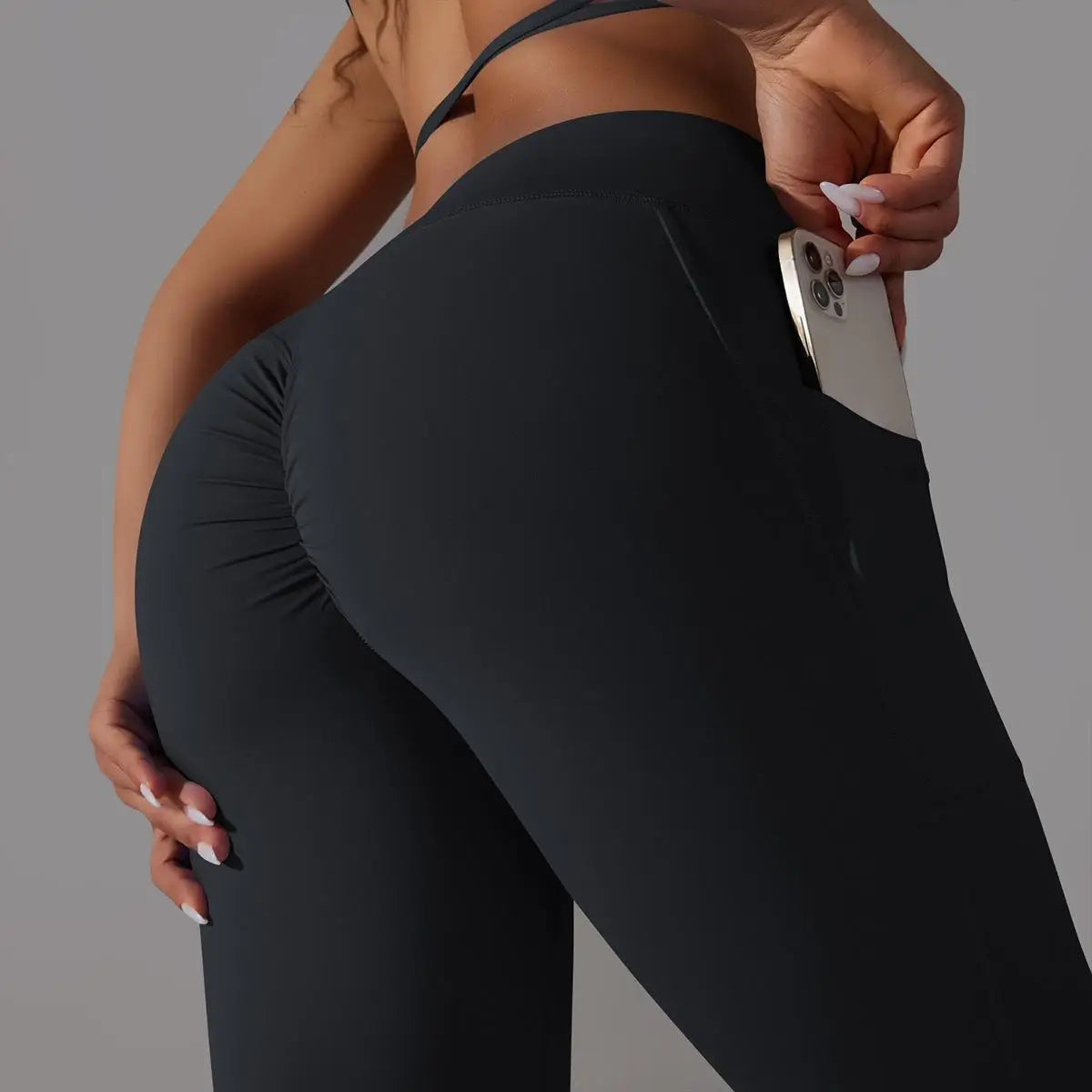 Fit Pulse Cross Over High Waist Scrunch Leggings with Pocket