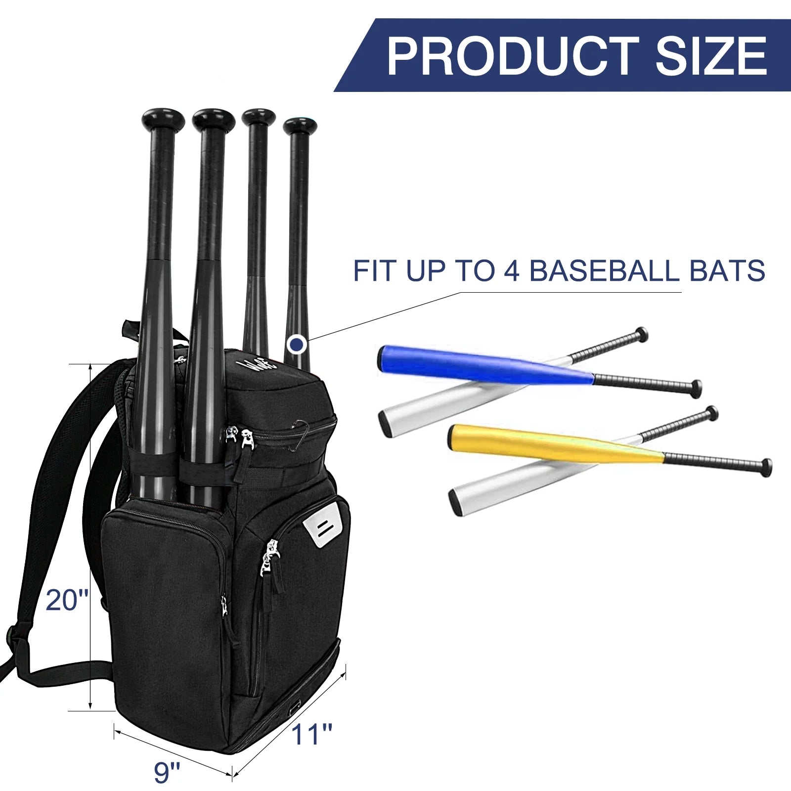 Pro Baseball Bag Backpack for Men Multifunctional Baseball Equipment Backpack for Sports Black