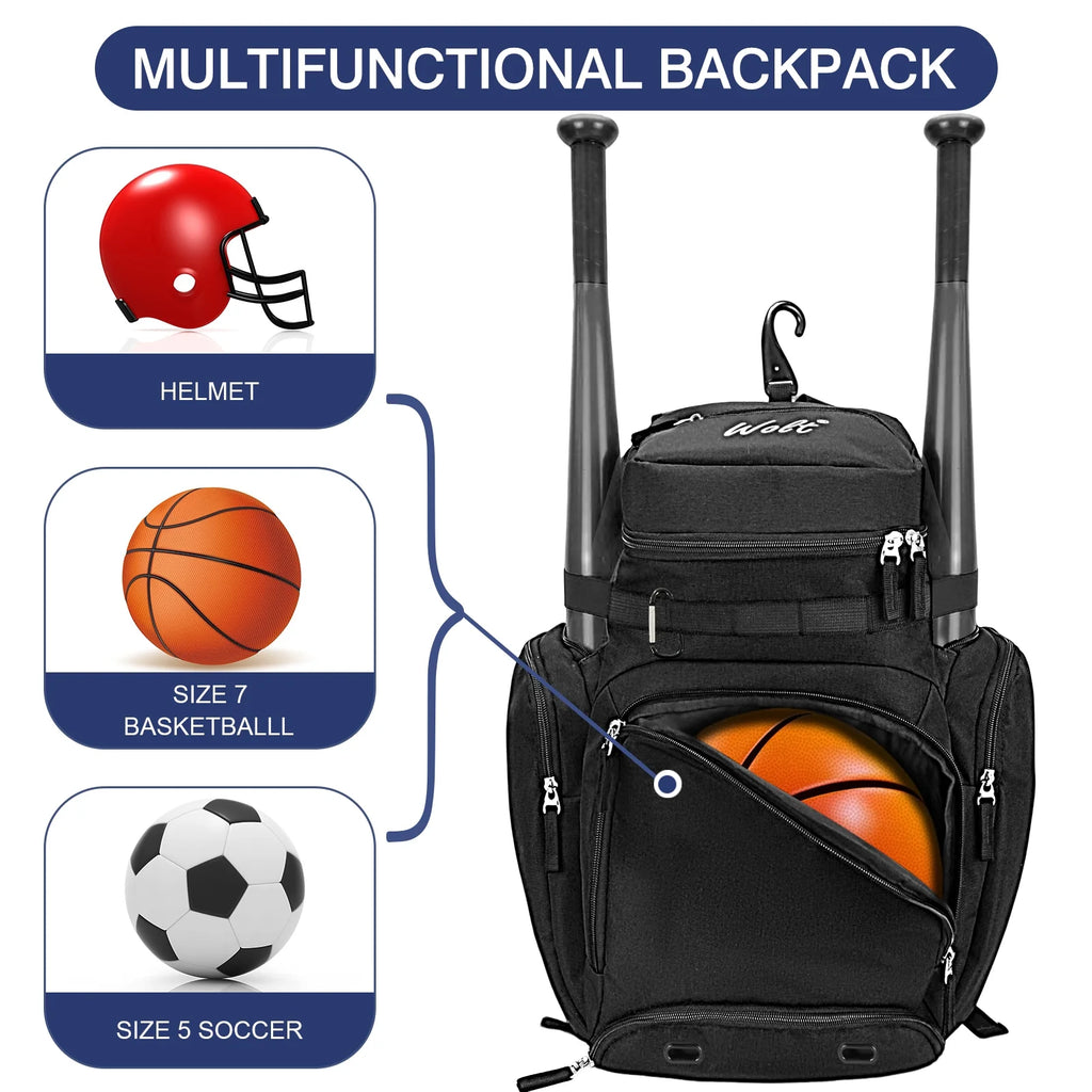 Pro Baseball Bag Backpack for Men Multifunctional Baseball Equipment Backpack for Sports Black